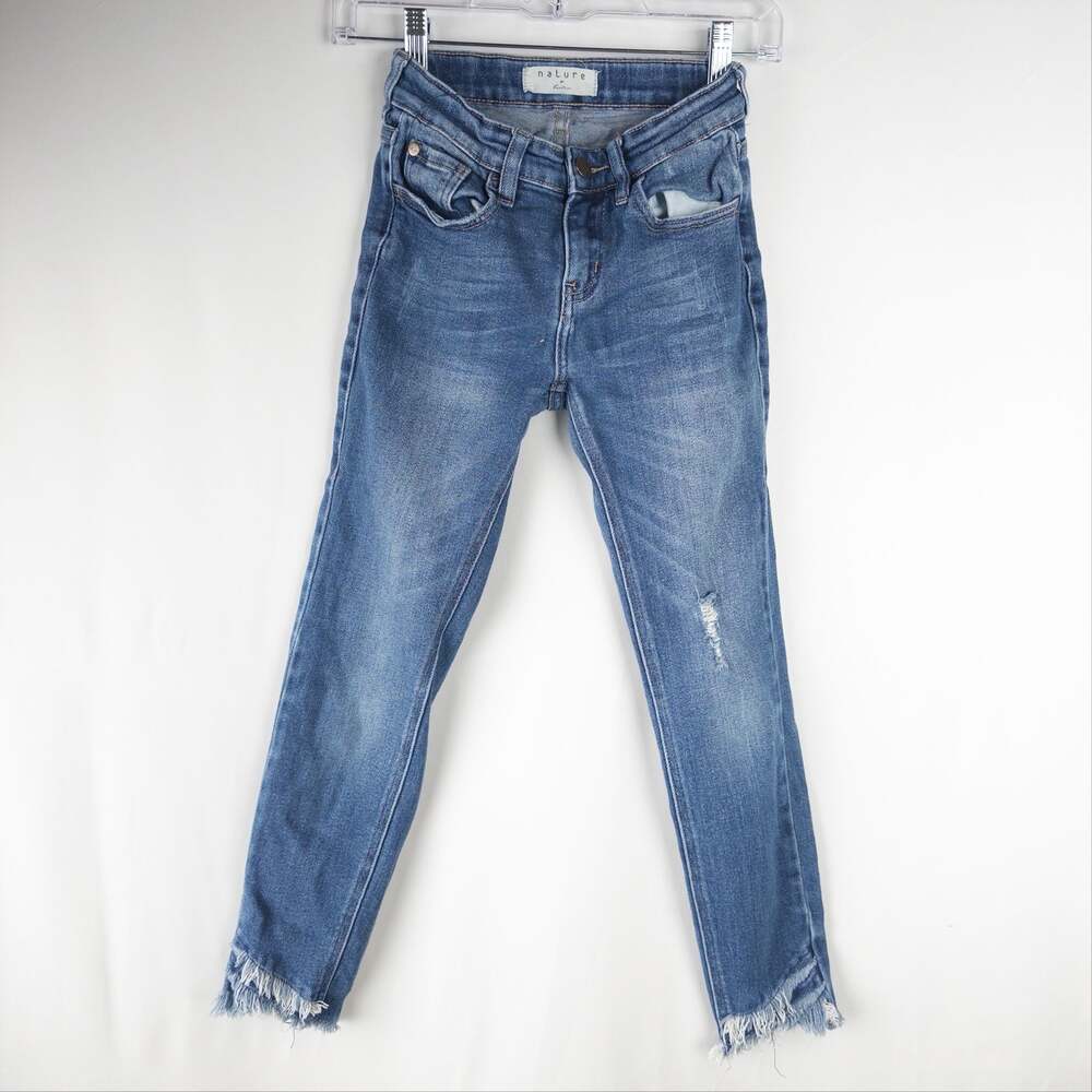 Nature Denim by K Distressed Ankle Skinny Jeans with Frayed Hem